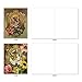 M6638OCB Feline Frames: 10 Assorted Blank All-Occasion Note Cards Featuring Vintage Cats Posing in Victorian Style Gilded Frames covered by Colorful Flowers, w/White Envelopes.