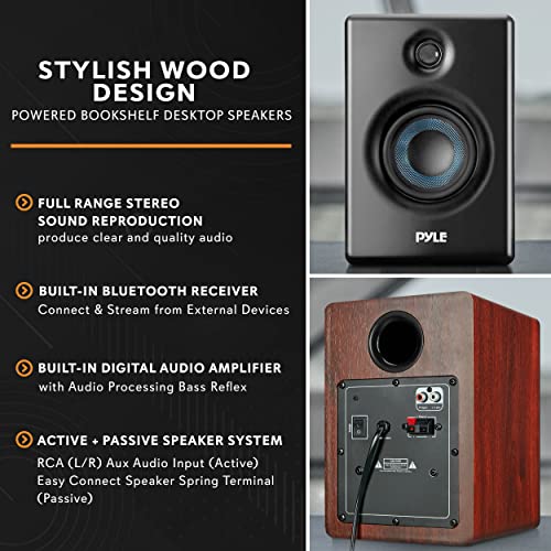 Pyle HiFi Active Bookshelf Speaker With Bluetooth Audio Stereo