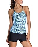 NuoReel Women's Two Piece Adjustable Sporty Racerback Tankini Swimsuit Set (US 12-14=Tag Size XL, Bue3)