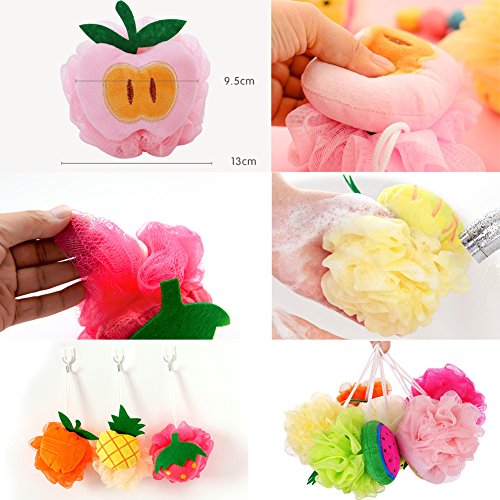 Bath Shower Sponge Pouf Loofahs 6 Packs, Mesh Brush Animal Shower Ball for Kids Random Pattern