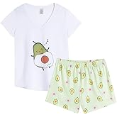 YIJIU Women Short Sleeve Tee and Shorts Pajama Set Cute Alpaca Print Sleepwear