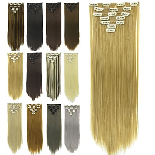 IMISSU 24 Inch 7PCS Set Long Straight Clip in Hair Extensions Natural Full Head Hair Extension Hairpiece for Women 120g (Honey Blonde)