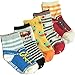 BS® 6 Pairs Non Skid 12-36 Months Unisex Baby Boy Toddler Non-Skid Slip Cozy Soft Crew Boat Socks + Gift Bag + Gift Card, Stripes No-Show Crew Boat Socks Footsocks Sneakers