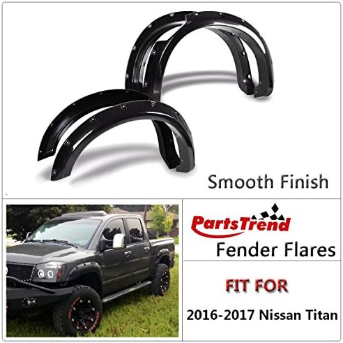 PartsTrend Bolt on Rivet Style Pocket Fender Flares Kit for 2016-2017 Nissan Titan Smooth Black