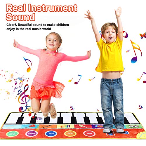 Tencoz Kids Piano Musical Mat, 10 Keys Piano Keyboard Play Mat, Electronic Dance Mats with Record, Playback, Demo, Play, Educational Toys for Boys Girls, 58.26 x 23.62 inches - Thumbnail 6