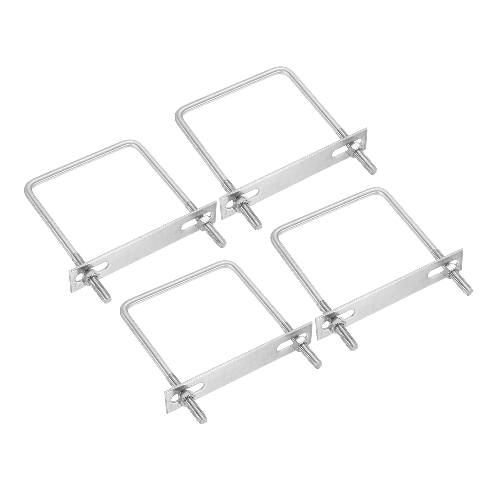 PATIKIL M8x100x140mm Square U-Bolts Kit, 4Set 304 Stainless Steel Square U Shaped Bolts Replacement Parts with Frame Plates and Nuts for Ski Board Sailboat Trailer