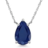 Gem Stone King 14K White Gold Blue Sapphire Pendant Necklace for Women | 2.16 Cttw | Gemstone September Birthstone | Pear Shape 10X7MM | With 18 Inch Chain
