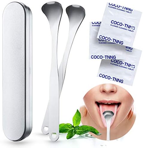 Tongue Scraper Set - 2 Pcs Surgical Grade Stainless Steel Tongue Cleaner Preventing Bad Breath with 3Pcs Cleaning Tablets for Scrapers