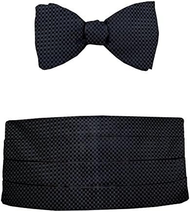 Made in Italy Men's Black Cummerbund Tuxedo & Butterfly Oversize Bow Tie Set, Silk