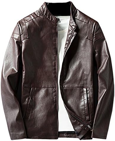 LIERDAR Men's Winter Fashion Faux Leather Jacket Slim Fit Brown XS