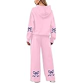 Soamat Womens 2 Piece Sweatsuits Bow Print Hoodies Sets Oversized Graphic Hoodie Wide Leg Sweatpants Fall Outfits