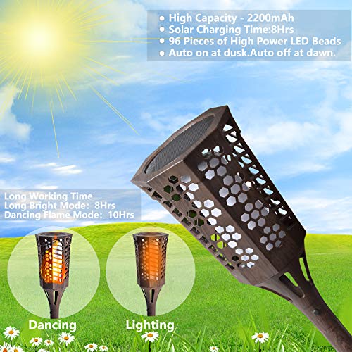 charaHOME Solar Lights Outdoor Waterproof Flickering Flames Torches Lights Solar Spotlights Landscape Decoration Lighting Dusk to Dawn Auto On/Off Security Torch Light for Garden Patio Driveway 4 Pack - Thumbnail 3