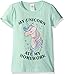 Lost Gods Girls' Big Unicorn Ate My Homework Graphic T-Shirt, Mint, L