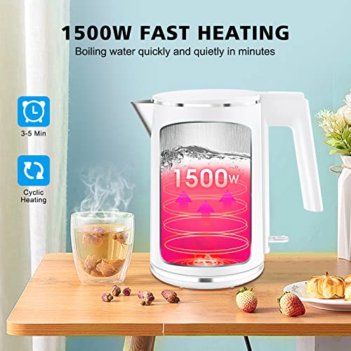 Vecuni Electric Kettle 1L, 1500W Fast Heating Double Wall Stainless Steel Interior Electric Tea Kettle with Filter, Auto Shut-Off & Boil-Dry Protection, BPA-Free, Countertop Tea Maker Coffee Pot