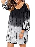 Geckatte Womens Plus Size Cover up Dress Cold Shoulder Bathing Suit Beachwear Swimwear Gradient