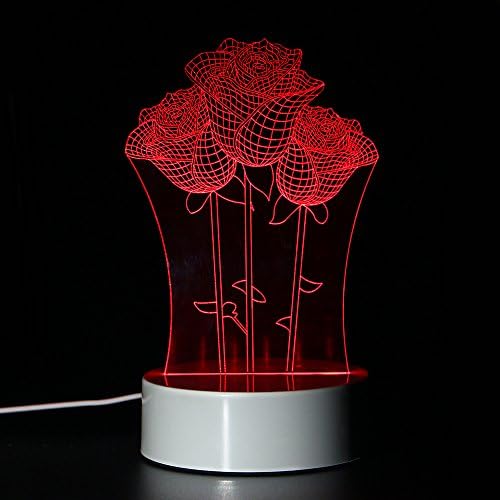 LEDlighting 3D Optical Illusion 7 Colors-Changing Desk Lamp,Intelligent Remote Control,60 '' Long USB Wire, Plug In (Roses)