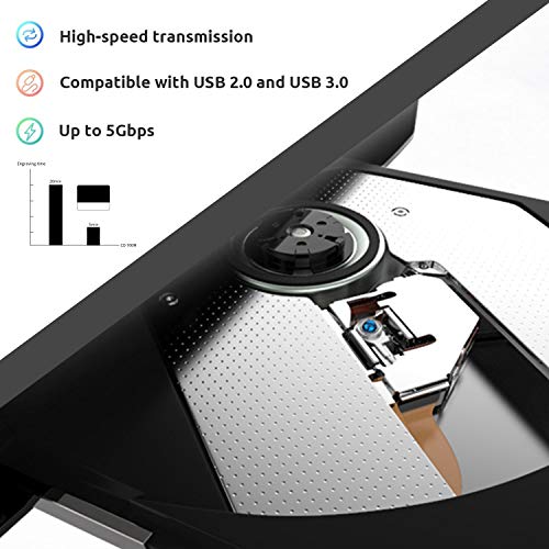 External CD DVD Drive, USB 3.0 & Type C External DVD CD Drive, Plug & Play Burner High Speed Data Transfer DVD Player for Laptop Notebook PC Desktops Support Windows/Vista/7/8.1/10, Mac OSX & Linux OS - Thumbnail 7