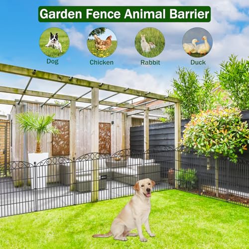 Garden Fence 12 Panel with Gate - 76.2cm H x 7 m L, No Dig Rustproof Metal Tall Animal Barrier for Dogs Rabbits, Decorative Outdoor Border for Yard, Patio, and Flower Beds