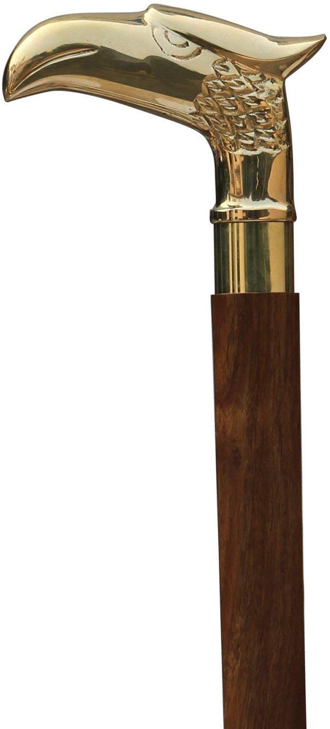 Nautical Vintage Brass Eagle Handle Wooden Walking Stick