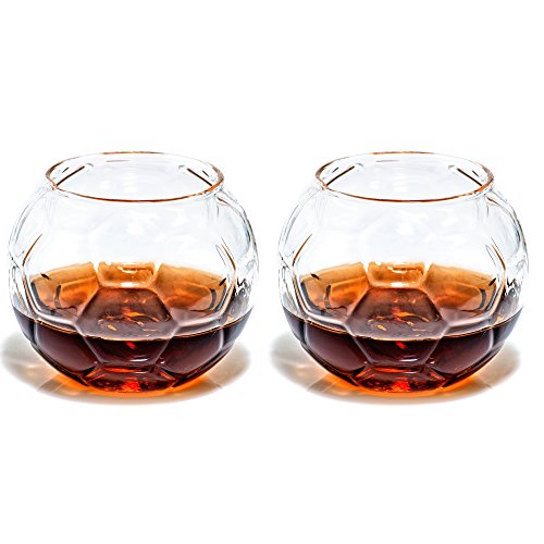 Soccer Whiskey Glass - Rocks Glass for Rum, Tequila, Scotch, Glasses- Whiskey Gifts - 10oz Cocktail, Lowball, Old Fashioned Glass (Set of 2) Unique Bar Decor & Bourbon Gifts by Prestige Decanters