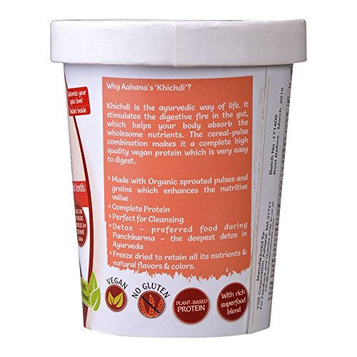 Vegan Masala Khichadi - Organic Basmati Rice and Split Red Lentil with Vegetables Ayurveda Spices - Gluten free, Low Sodium, Meal in a bowl – Just Add Water, Detox and Panchakarma - Aahana’s (4 Pack)