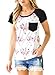 HOTAPEI Women Casual Floral Print Short Sleeve Pocket Blouse Tops