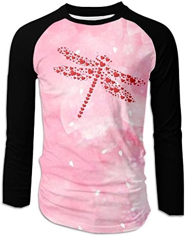 Dragonfly Loving Heart Love Gift Men's Comfy Casual Raglan Baseball Long Sleeve T-Shirts Shirts Sports S Crewneck