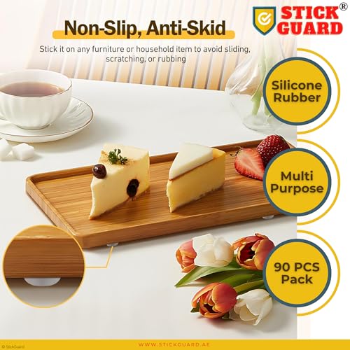 StickGuard Clear Self-Adhesive Cabinet Door Bumpers (Pack of 90) – Noise Dampening, Scratch-Resistant Silicone Pads for Drawers, Doors, Furniture, and More – Invisible Protective Cushion