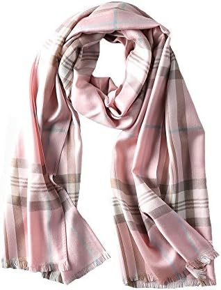 S&amp;S Women's Silk Grid Warm Lattice Long Scarf, Autumn Winter Plaid Blanket Shawl Wrap 27"x75" (70190cm, 01-Pink)