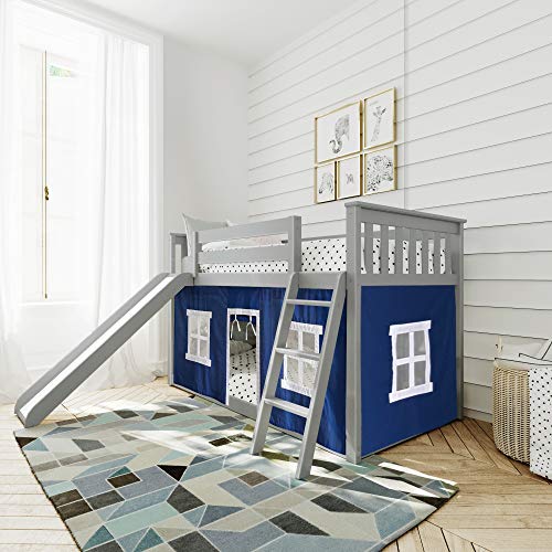 Max & Lily Low Bunk Bed, TwinOverTwin Bed Frame For Kids With Slide