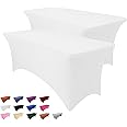 Hussome 2 Pack 8FT Table Cloth for Rectangle Table White Tablecloth Rectangular Fitted Stretch Spandex Table Covers 8 ft for Birthday, Cocktail, Wedding, Banquet Spring Summer Outdoor Party