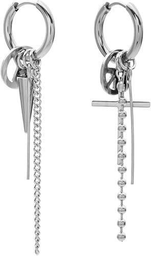 Amazon Alohamoni アロハモニ Bts 防弾少年団 ジミン 着用モデル フープピアス アシンメトリー スパイク チェーン クロス 十字架 スティック デザイン 両耳セット Jimin レディース メンズ ユニセックス 韓国 オルチャン ピアス ネックレス 通販