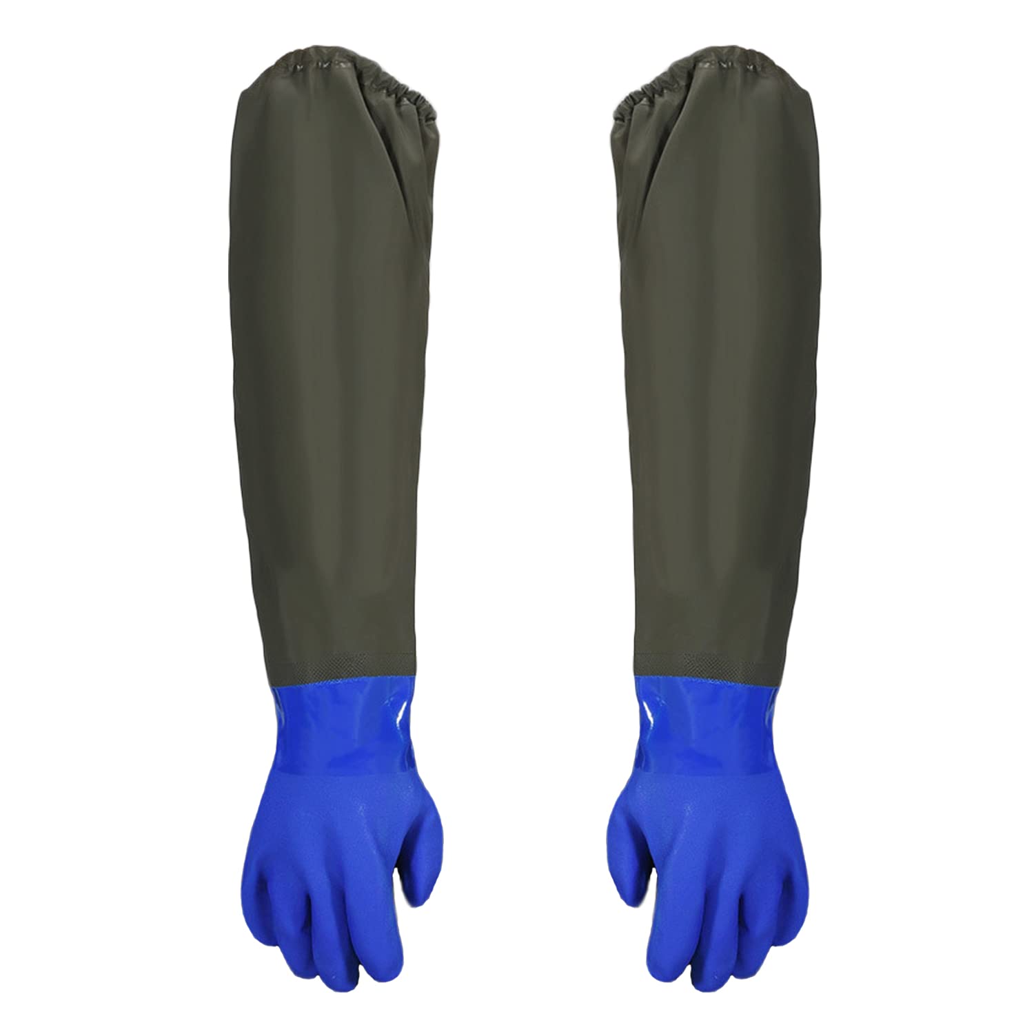 sinzau 70cm Long Pond Gloves: Arm Protection Waterproof Rubber Gloves Blue for Aquarium - Keep Hands Dry for Gardening Fishery Machinery Chemical