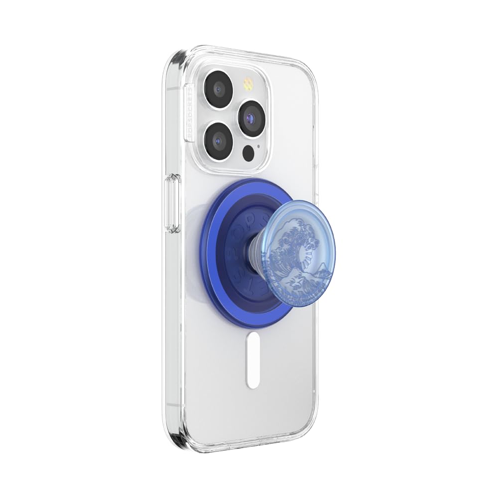 PopSockets Round Phone Grip Compatible with MagSafe, Adapter Ring Included, Phone Holder, Wireless Charging Compatible – Translucent Ocean