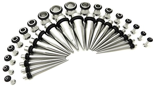 Modern Elements Stainless Steel Ear Stretching Taper and Tunnel Starter Kit - 36 Piece Set 14G to 00G Gauge