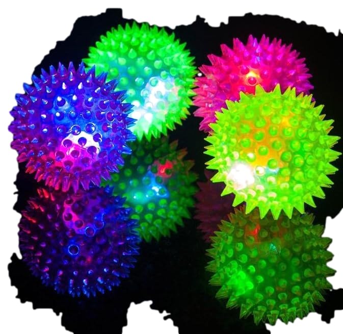 JA-RU Light Up Rubber Spike Balls (Pack of 4 with Flashing Lights) | Great Fidget Toy for Kids | Bulk Bouncing Sensory Balls | Plus 1 Bouncy Ball. #695-4p