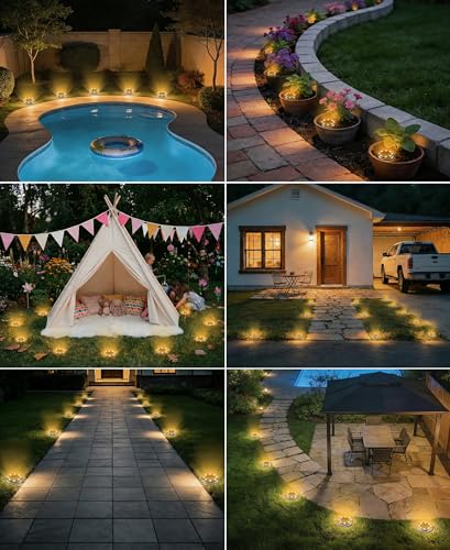 LOTMOS Pack of 12 Solar Ground Light, 8 LED Solar Outdoor Garden Light, IP68 Waterproof, Outdoor Solar Spotlight for Paths, Lawns, Patios, Driveways, Yards, Swimming Pools, Walkways, Warm White