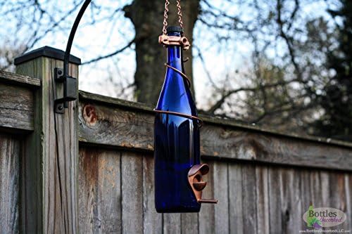 Blue and Copper Wine Bottle Bird Feeder - Gift for Mom - Outdoor - Patio - Handmade Wine Bottle Decor - Gift for Women - Garden Gift - Decor