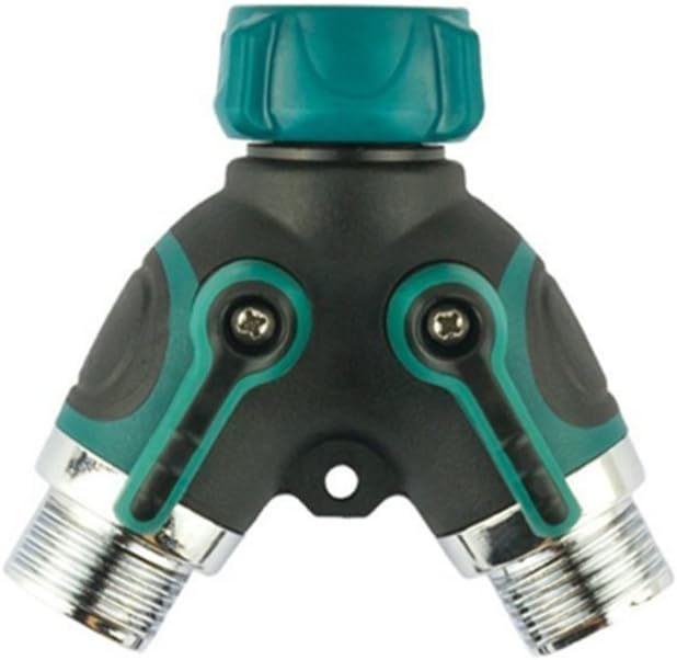 Tenca 2 Way Y Valve 3/4 Inch Nozzle Garden Hose Connector Splitter Adapter Smooth Long Handles + 2 Bonus Washers
