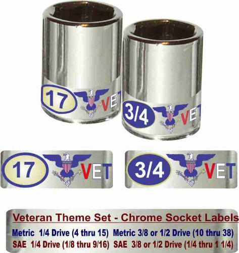 VETERANS Decals, Limited Edition CHROME SOCKET LABELS for our Nations Hero's, these stickers fit all Socket Tool Sets including Craftsman, Snap On, Mac, Matco, Cornwell & Stanley Tools. The perfect Gift.
