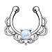 Lobal Domination 1pc NON-Pierced Lacey Single Opal Septum Hanger Fake Clip-on Nose Ring (Silver with White Opal)