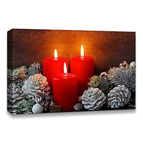 Canvas Wall Art Christmas Candles for Celebration Painting Artwork for Home Prints Framed - 12x18 inches