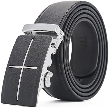 XYZDOUBLE Men's Leather Belt Sliding Buckle Black Automatic Ratchet with Gift Box-35mm Wide