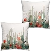 Wnoesat Cactus Throw Pillow Covers Tropical Plants Cactus Decorative Pillow Cases 18x18 Set of 2 Desert Green Succulent Prickly Pear Pillowcase Summer Outdoor Cushion Cover for Home Couch Sofa