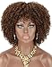 Kalyss Short Kinky Curly Wigs for Women Ombre Brown with Black Roots Premium Synthetic Natural Afro Wigs with Hair Bangs Lightweight Full and Bouncy