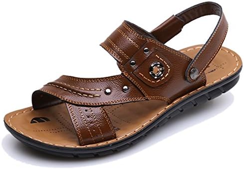 Keplia Leather Skidproof Summer Sandals for Men Sandels Brown 10 D(M) US