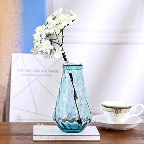 XPHOPOQ Country Style Artificial Flower Outdoor Garden Decoration Wedding Bouquet White Cherry Blossoms Blue Glass Vase