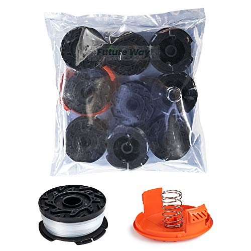 FutureWay String Trimmer Replacement Spool Line GH900 LST201 Compatible with Black Decker AF-100, Weed Eater String Autofeed RC-100-P Cap, Cordless Trimmer Line 30ft, 9 Spools + 1 Cap + 1 Spring