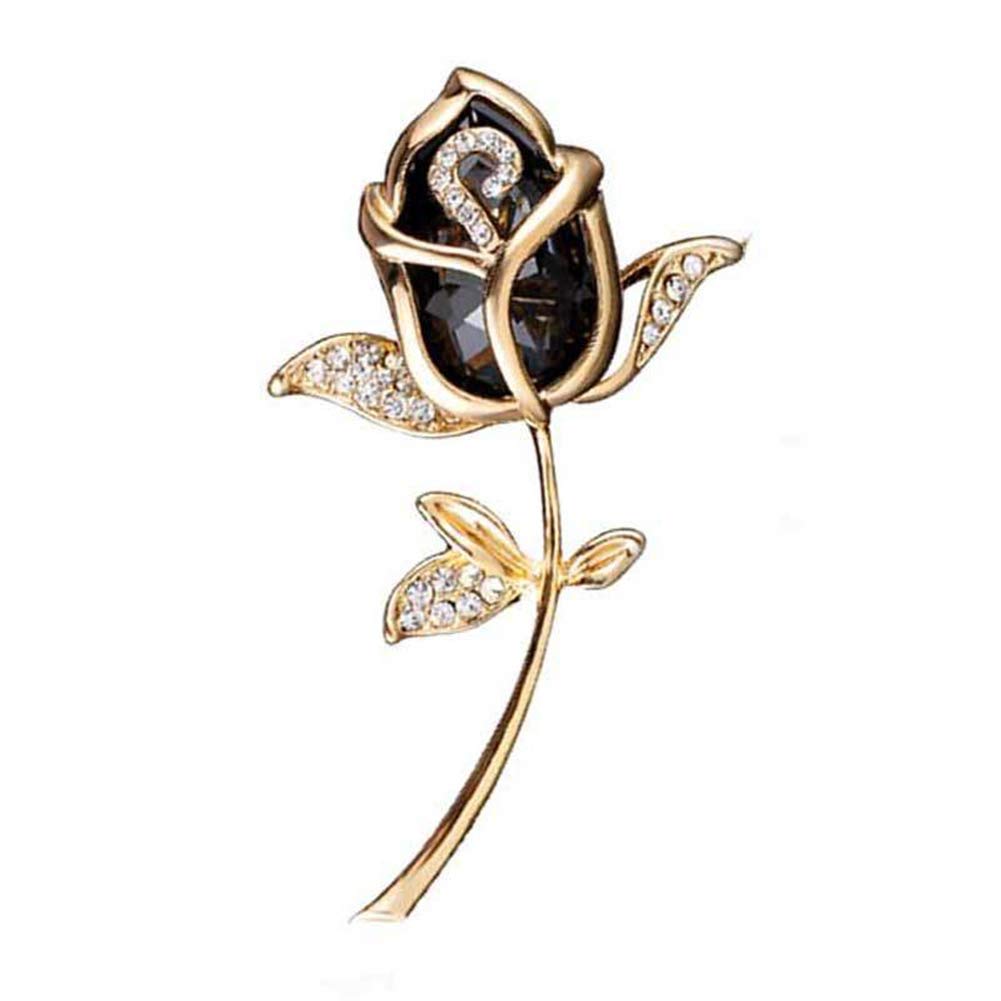 Elegant Shining Crystal Rose Flower Brooch Pin, AILUOR Fancy Beauty Floral Design Brooch Pins for Women Lady Bridal Wedding Corsage Bouquet Jewelry Christmas/Valentine's Gifts (Black)