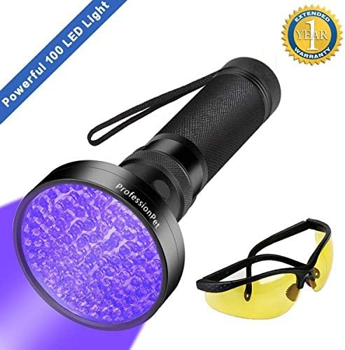 UV Black Light Flashlight, Super Bright 100 LED 395nm Pet Dog Cat Urine Detector light Flashlight for Pet Urine Stains, UV Blacklight Flashlight with UV Sunglasses for Bed Bugs Scorpions, Home Hotel